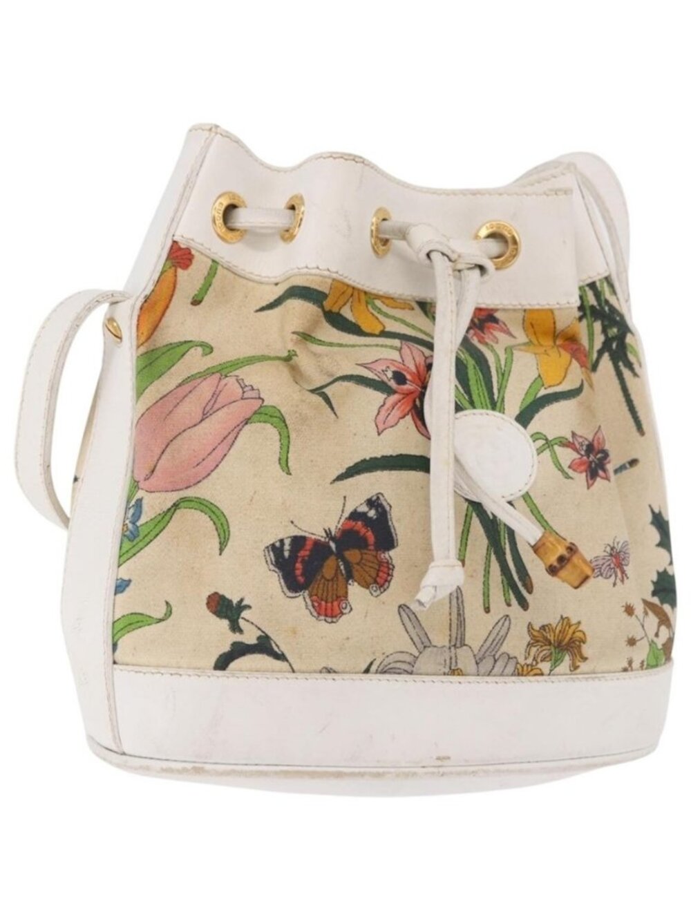 Authentic GUCCI Shoulder Bag Canvas Flora Beige Gold 007 14 0071